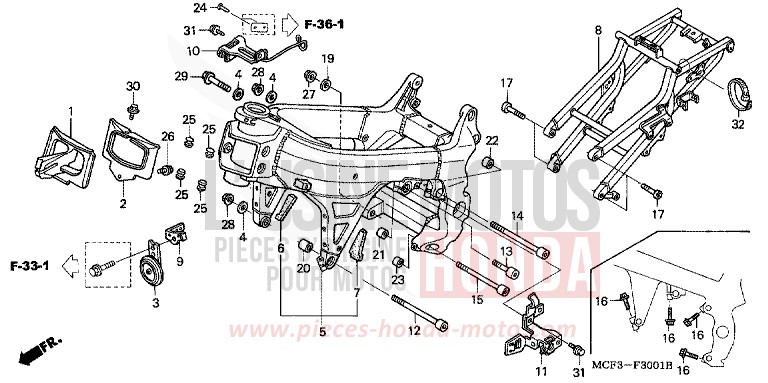CARROSSERIE DE CHASSIS (VTR1000SP2/3/4/5/6) de VTR1000 SP-2 BLACK (NH1E) 2005